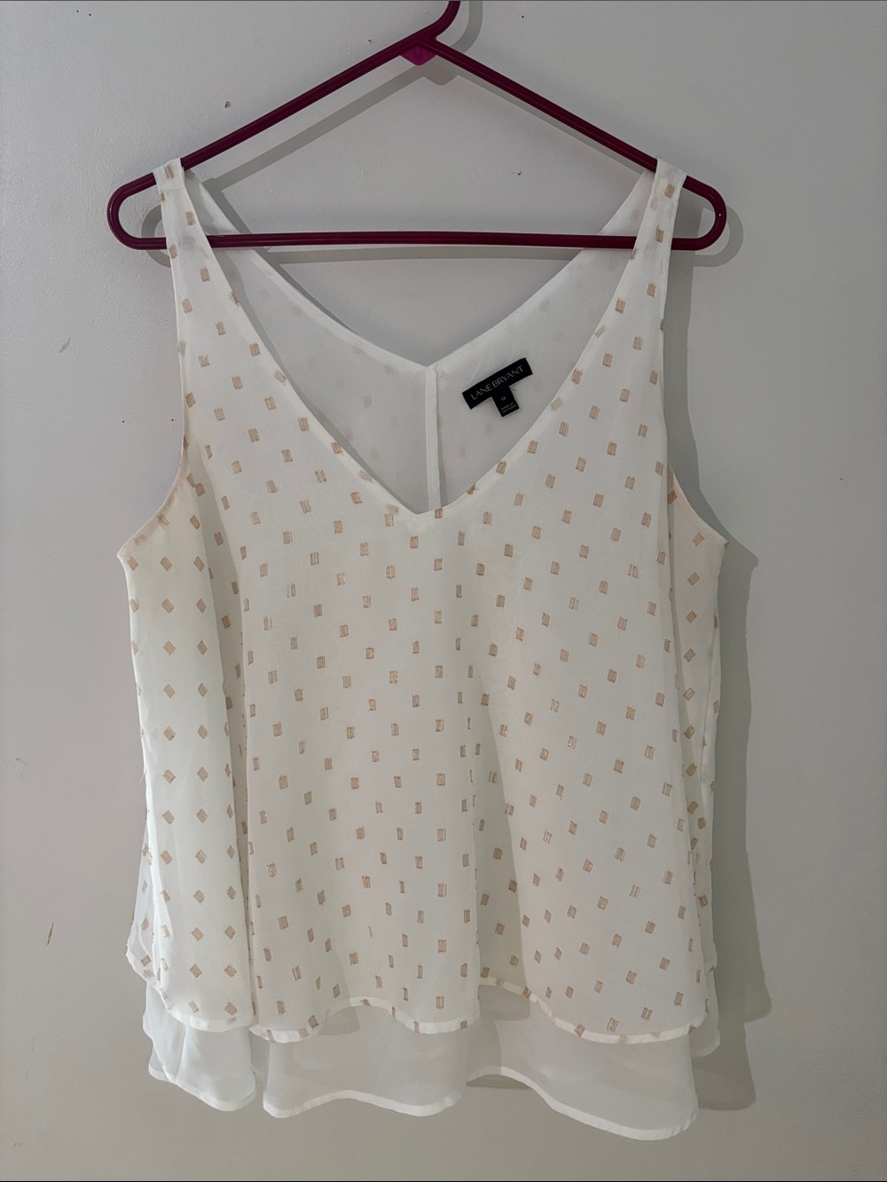 Lane Bryant Ivory Double-Layer V-Neck Camisole with Gold Dot Print